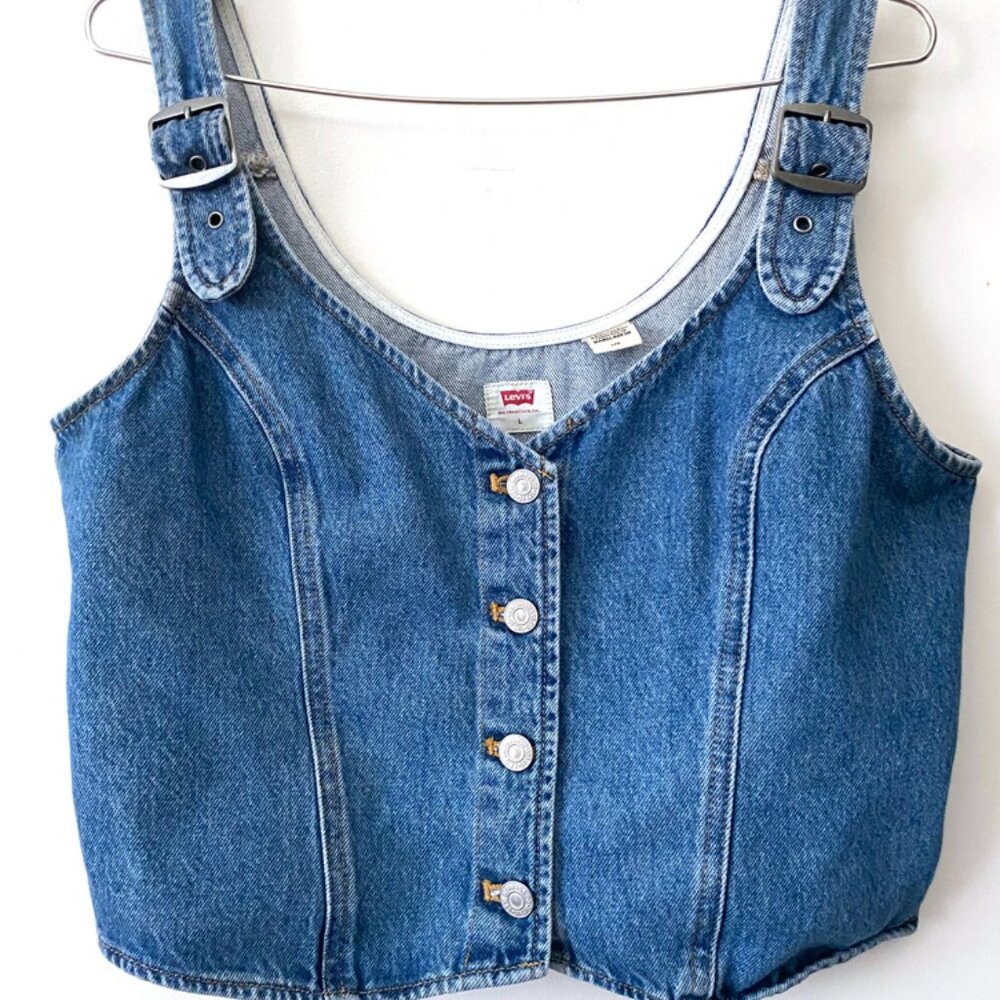 NWOT Levi's Women's Charlie Denim Crop Top, Indigo Stonewash, Large - Picture 3 of 7